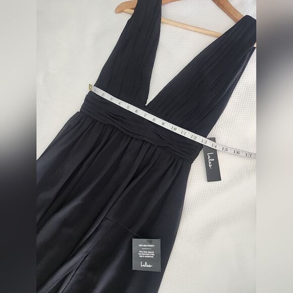 Lulu's Black Sleeveless V-Neck Sundress Front Slit New With Tags - Picture 6 of 11